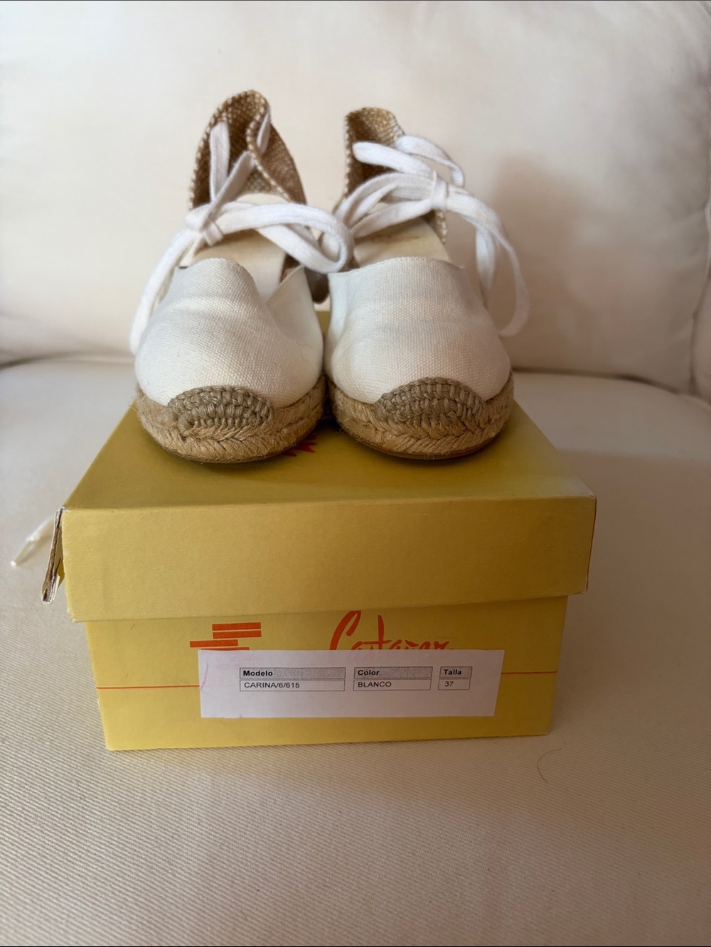 Castañer Women’s Canvas Espadrille Wedge with Jute Trim Size 37